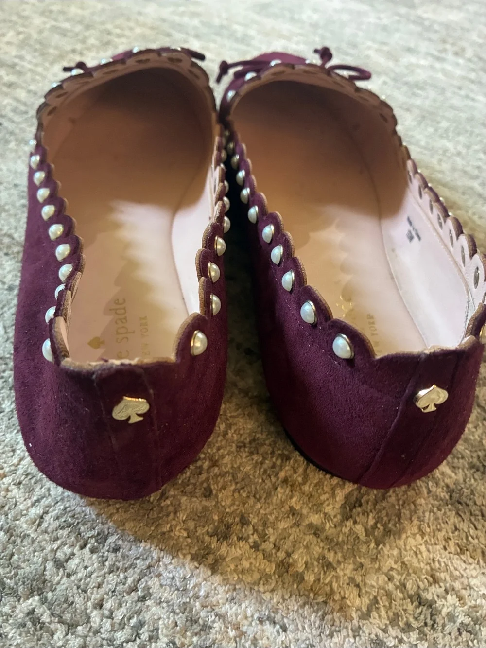 kate spade Women's Burgundy Suede Pearl-Trim Ballet Flats - size 10